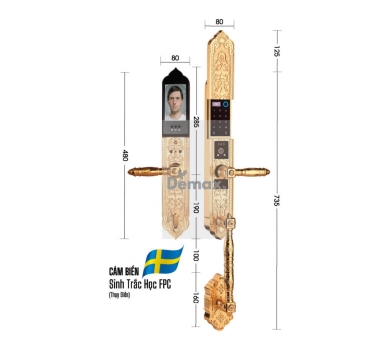 KHÓA ĐẠI SẢNH BIỆT THỰ DEMAX SL988 24K BRASS - APP WIFI