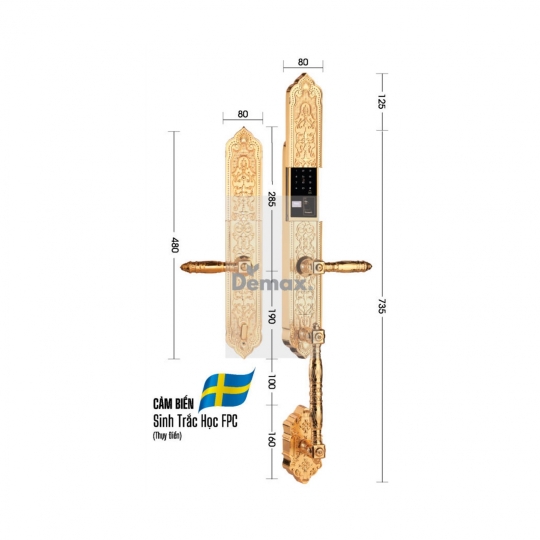 KHÓA ĐẠI SẢNH BIỆT THỰ DEMAX SL886 GOLD - APP WIFI
