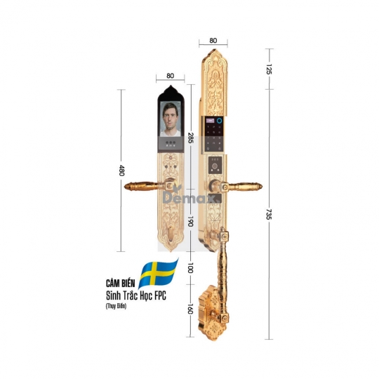 KHÓA ĐẠI SẢNH BIỆT THỰ DEMAX SL988 24K BRASS - APP WIFI